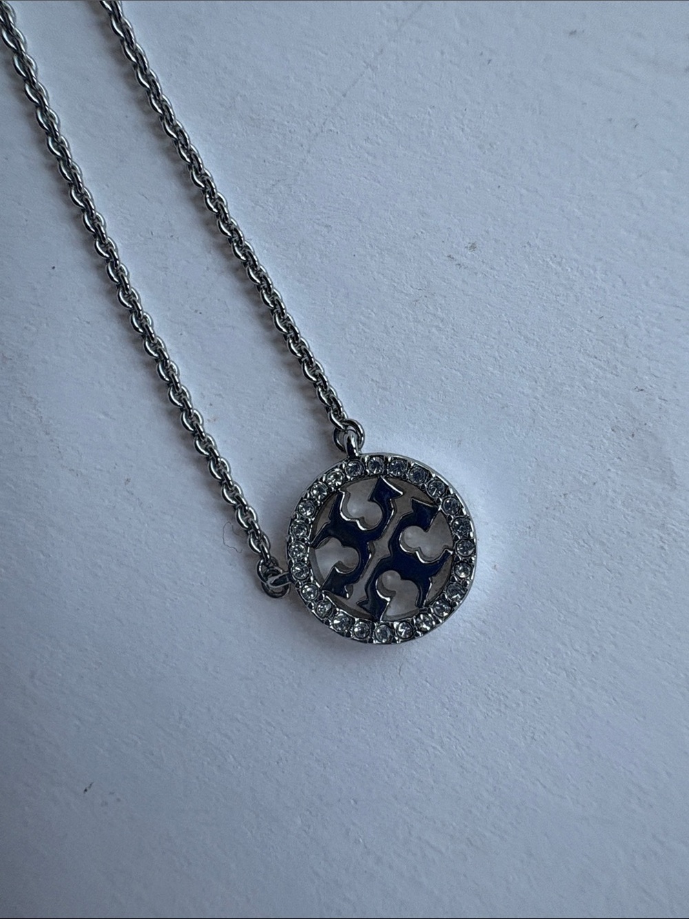 Tory Burch Silver Miller Crystal Pave Necklace